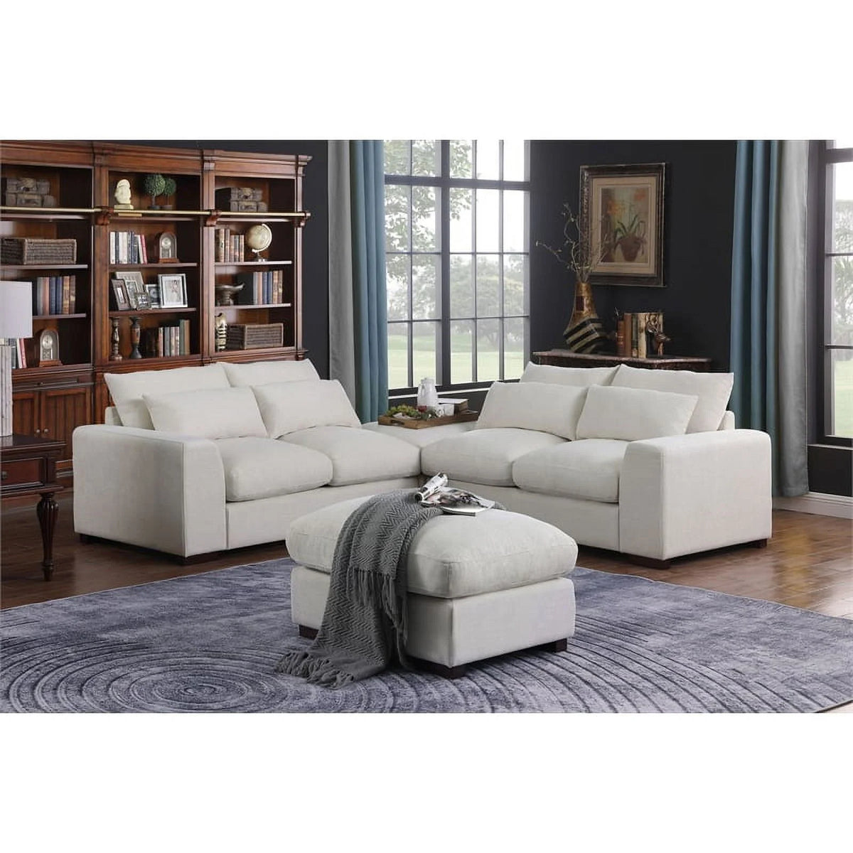 Beige Reversible Modular Fabric Sectional Sofa with Two Ottoman D671719