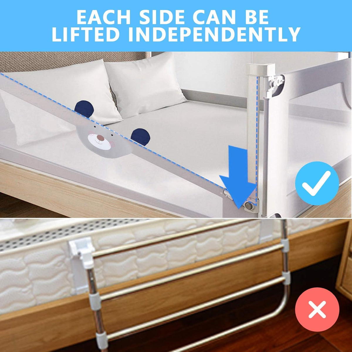 Extra Tall Collapsible Double Lock Bed Rails for Toddlers Queen Size B18353