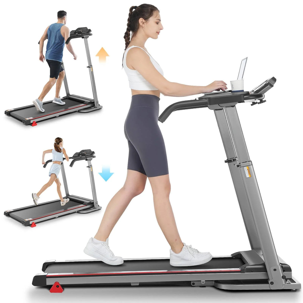 Folding Treadmill with Removable Desk, White B875416