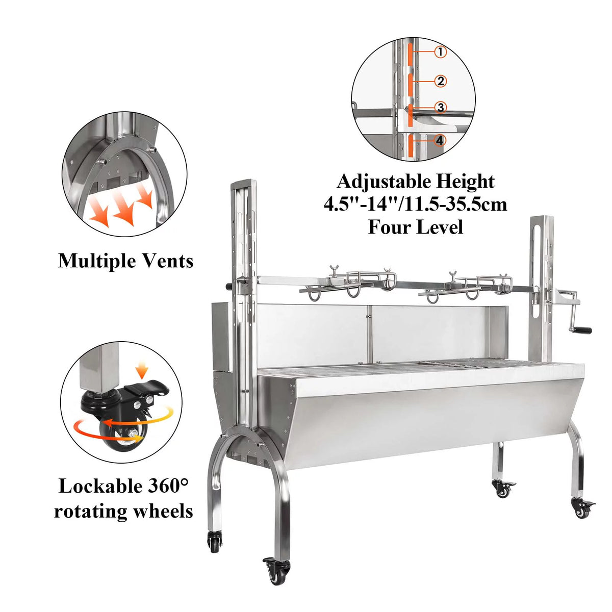 46'' Stainless Steel Charcoal Rotisserie Grill E89051