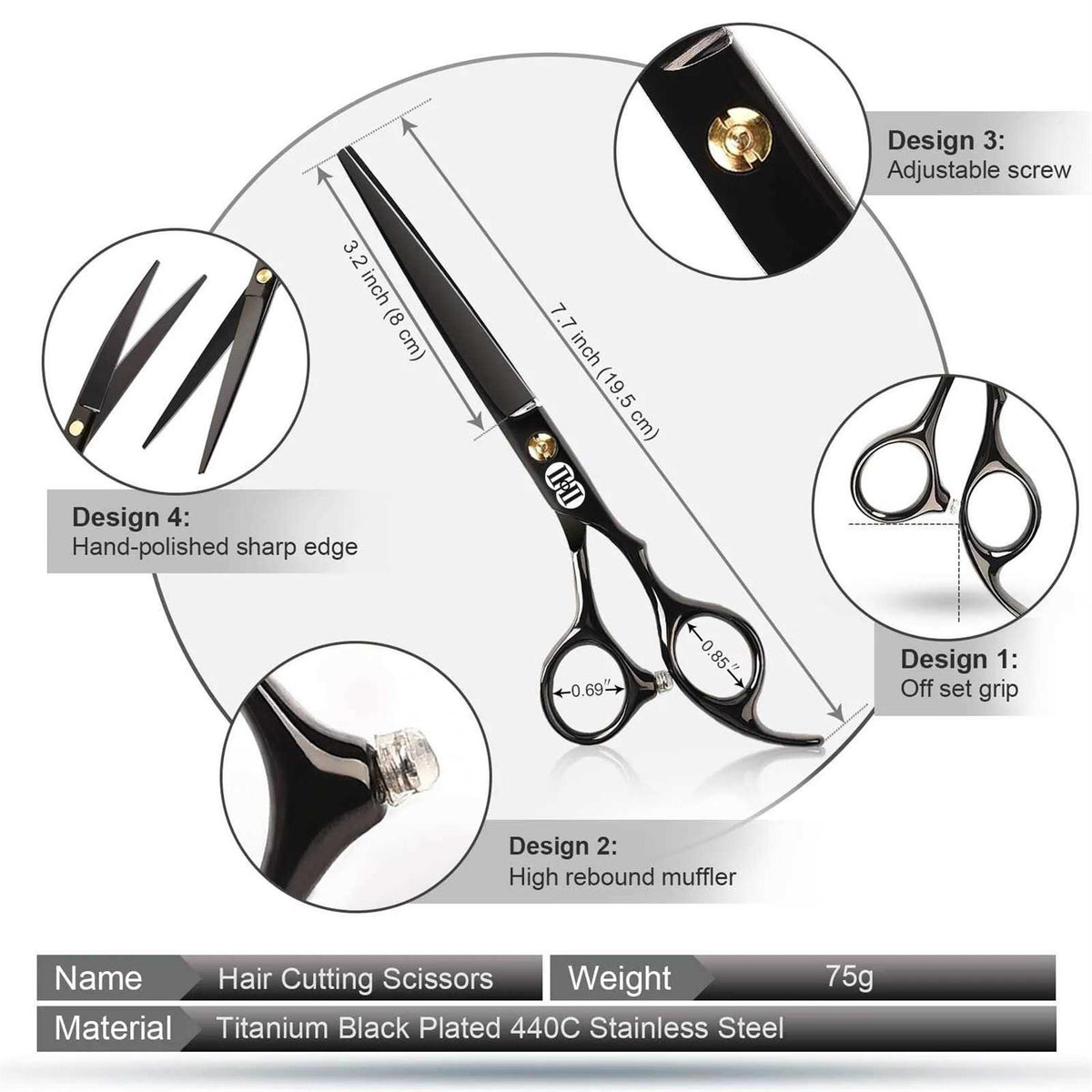 7 Inch Dog Grooming Scissors Kit with Curved Scissors F14409