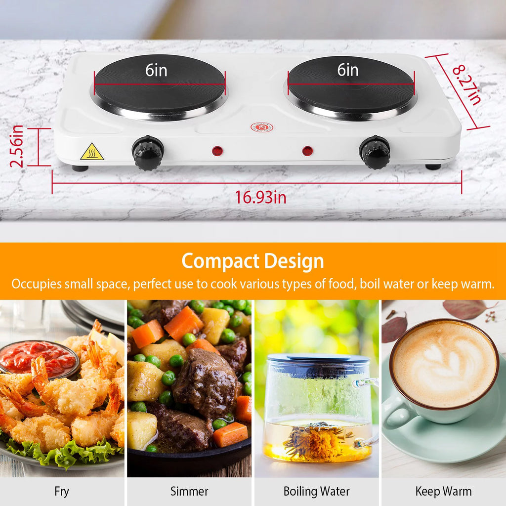 Electric Double Burner Portable Cooktop Countertop Dual Flat Burner Hot Plate Kitchen Cooker Stove with 5 Gear Temperature Control U91491