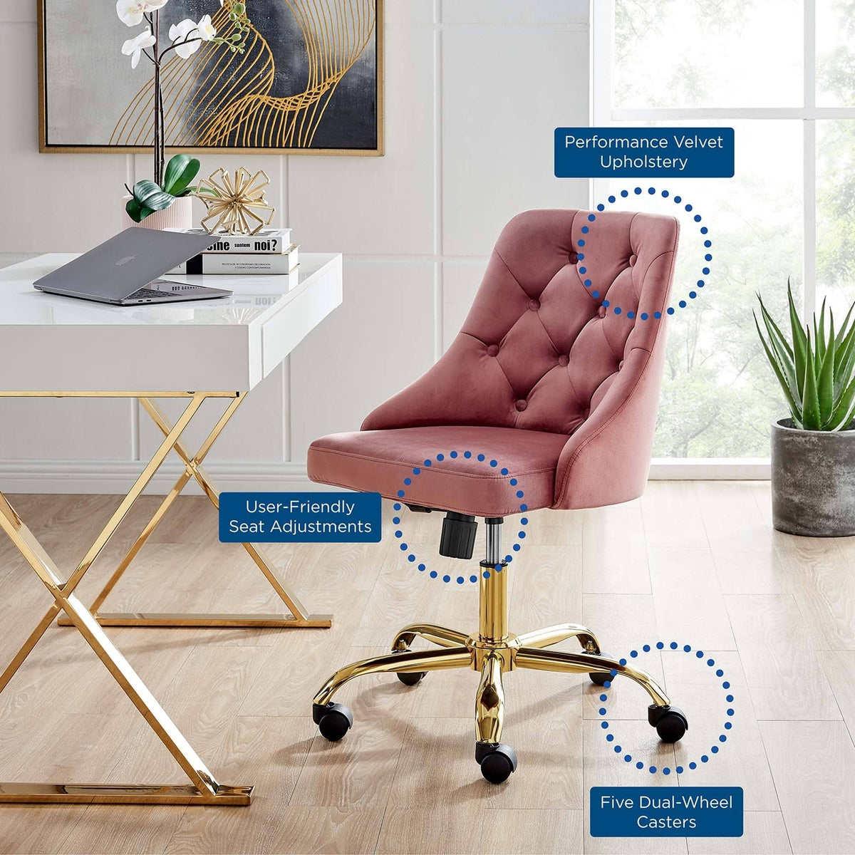 Gold Gray Velvet Swivel Office Chair O9248