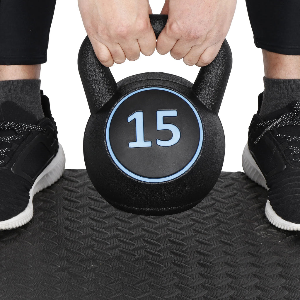 3 Piece 5lb 10lb 15lb Kettlebell Set with Storage Rack V8163