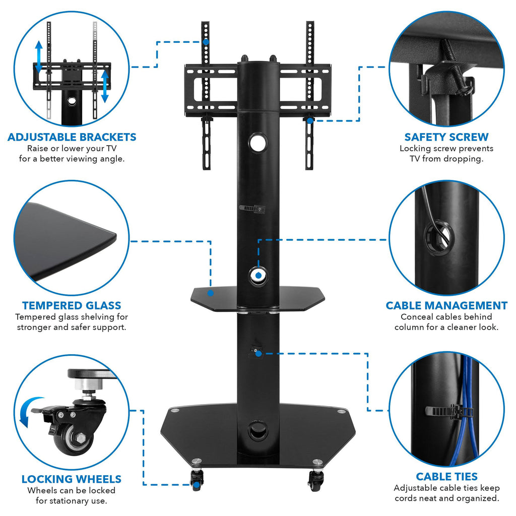 Mobile TV Stand Cart for Flat Screen TVs, Adjustable - Black Q322192