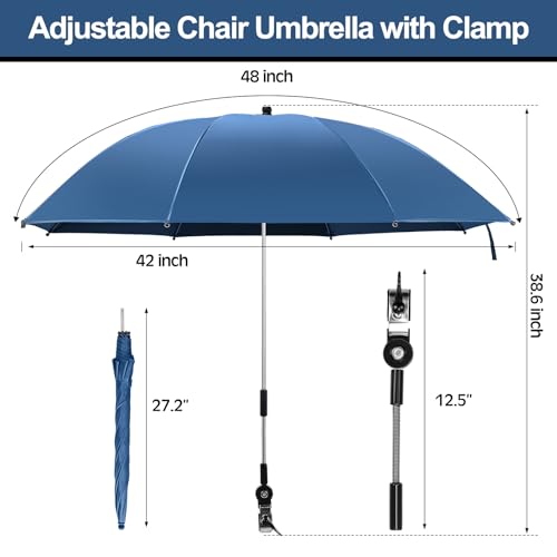 Blue Reclining Camping Chair with Foot Rest and Umbrella Y17244