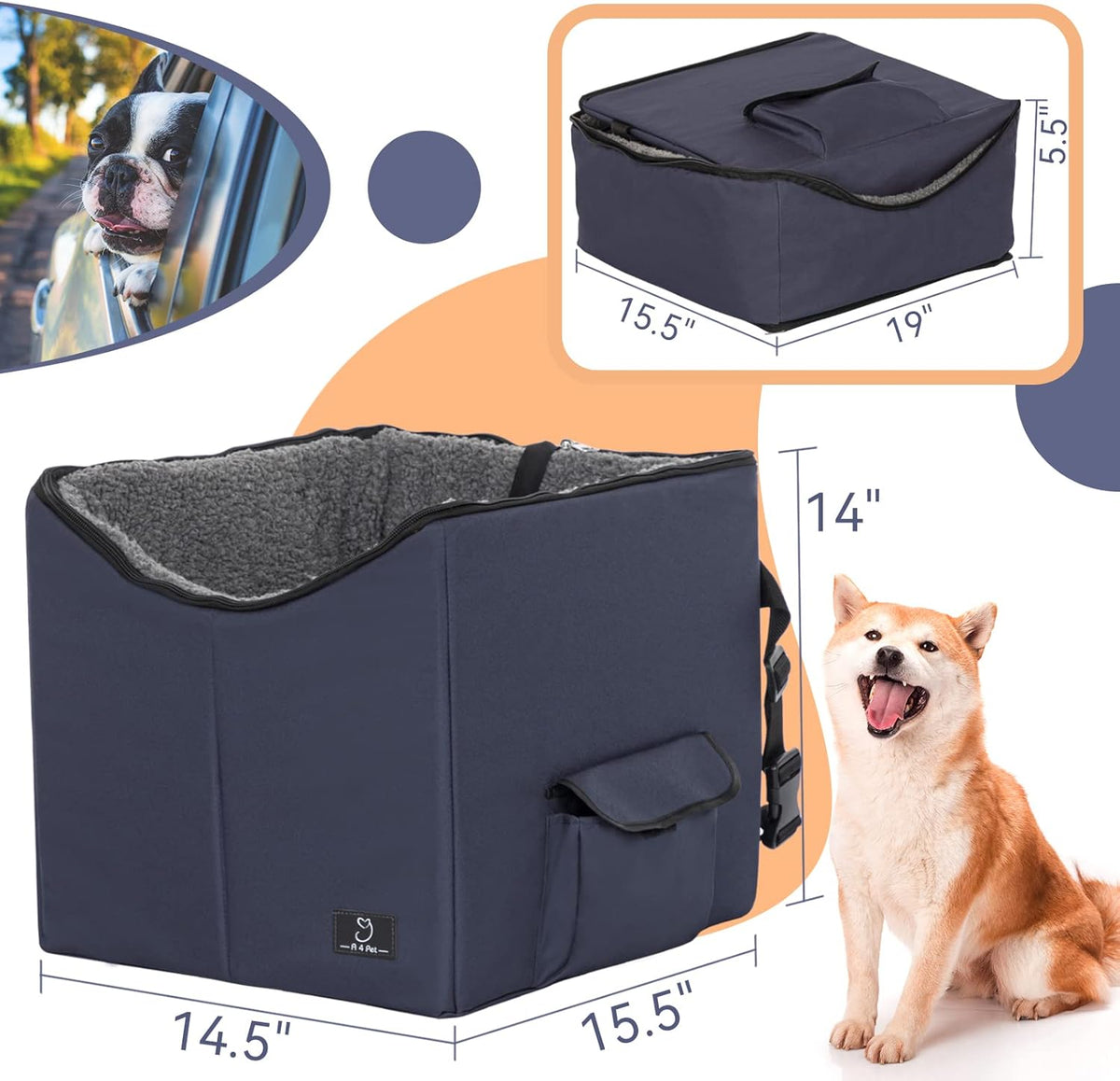 Folding Breathable Dog Booster Car Seat with Carry Bag O103