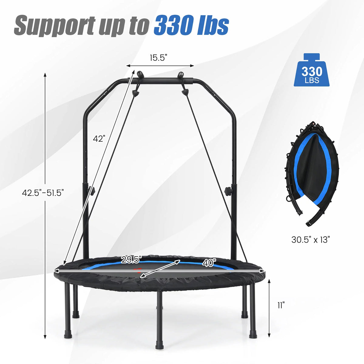 40'' Foldable Trampoline Rebounder with Resistance Bands N386530