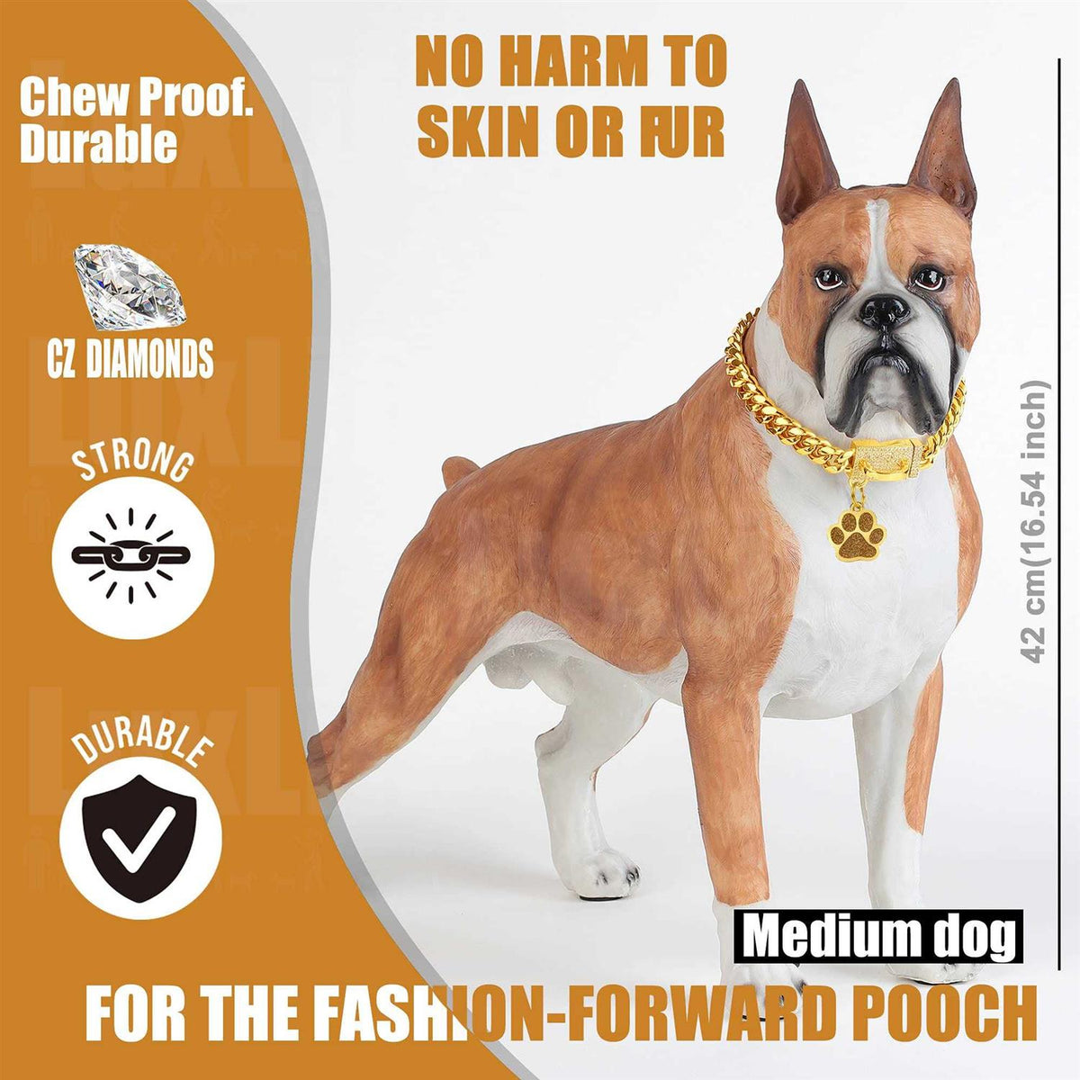 Gold Chain Cuban Link Stainless Steel Dog Collar I997252