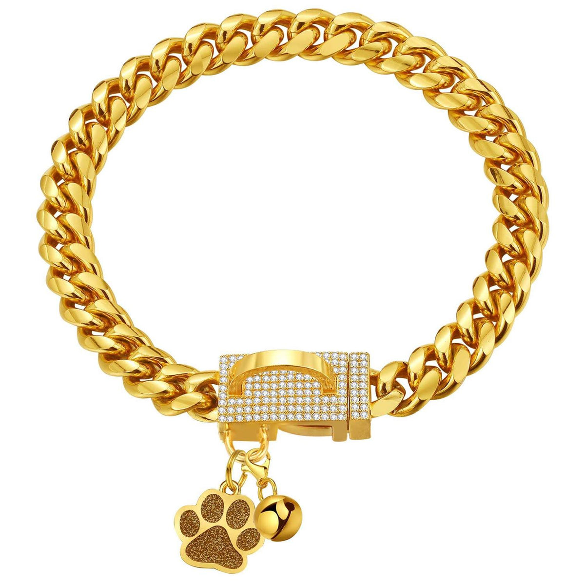 Gold Chain Cuban Link Stainless Steel Dog Collar I997252