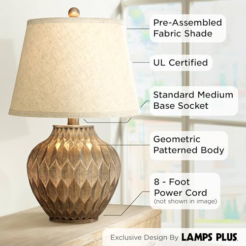 22" High Warm Bronze Brown Fabric Drum Shade Accent Table Lamp G648435
