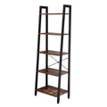 4-Tier Ladder Shelf Bookcase Rustic Wood and Metal Shelving Unit Brown H532142