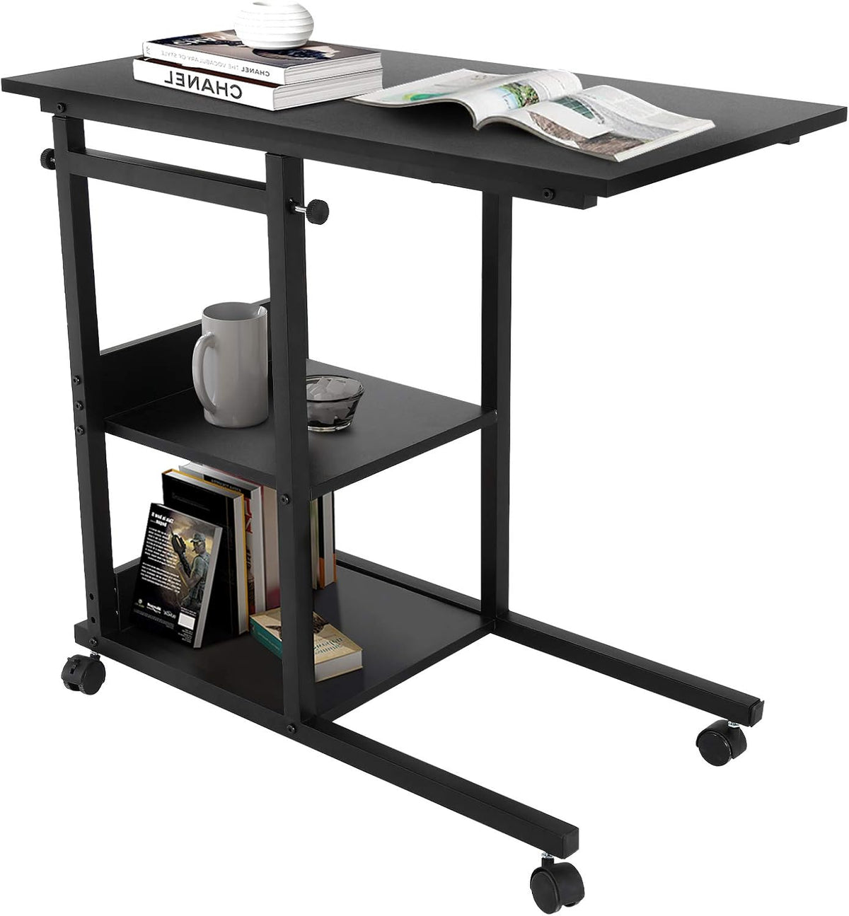 Black Adjustable C-Shaped Side Table with Storage I310