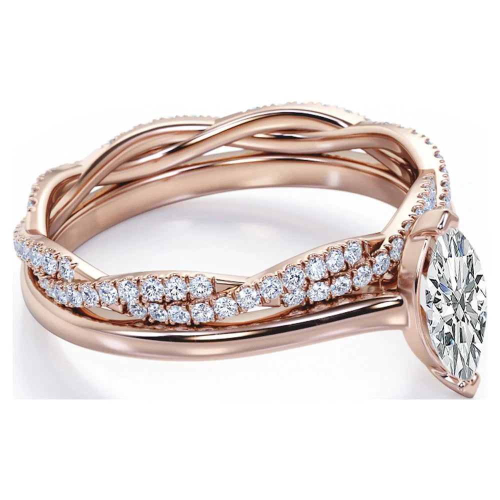 1.75 Carat Marquise Cut Solitaire Engagement Ring with Infinity Wedding Band Bridal Set in 18K Rose Gold Plating over Silver Y51404