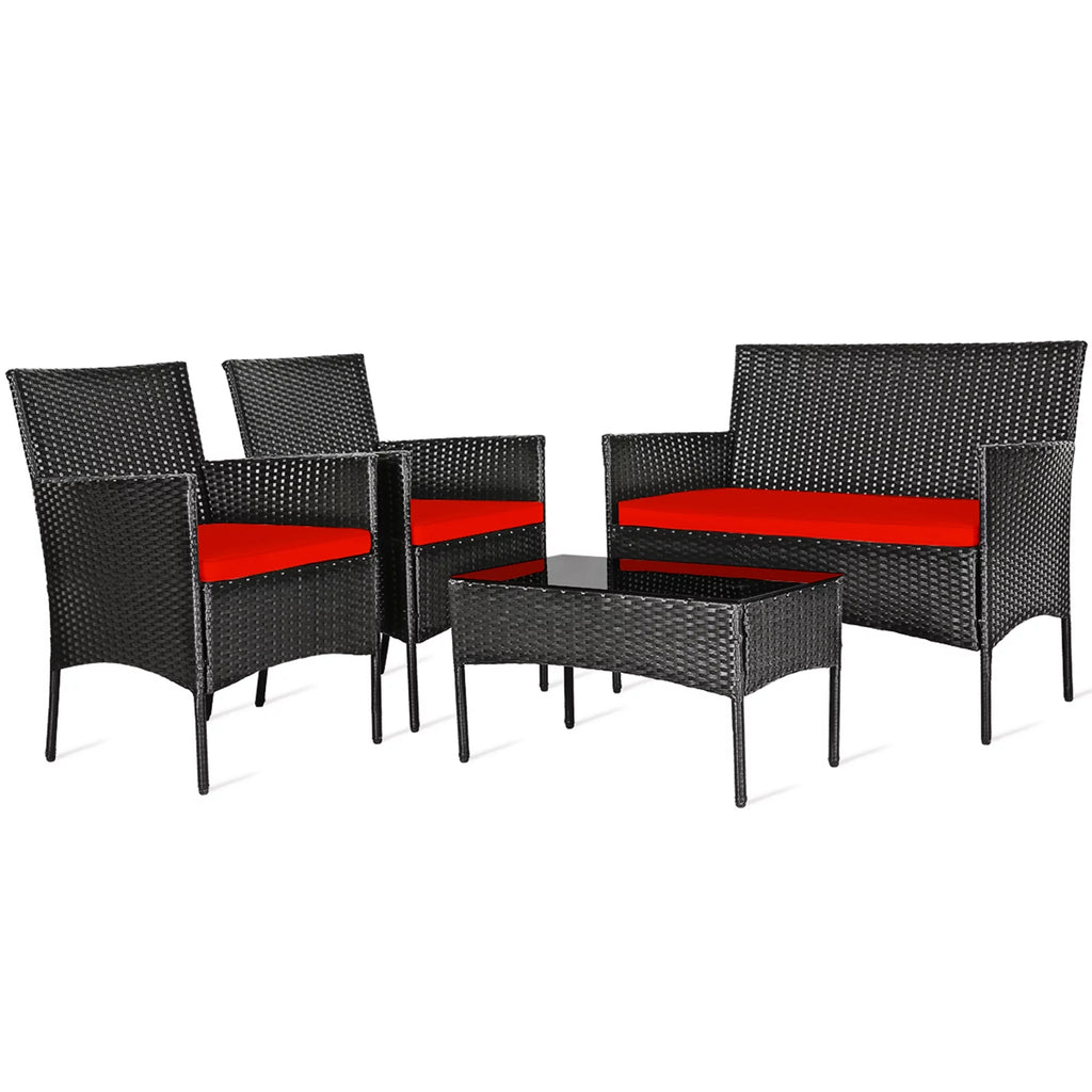 4 Pcs Outdoor Rattan Furniture Set with Turquoise Cushion A86563