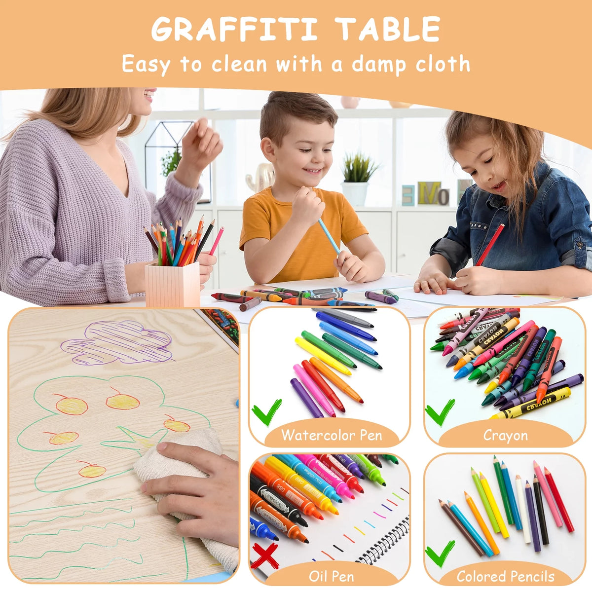 Kids Activity Table and 4 Chairs Set Height Adjustable O114