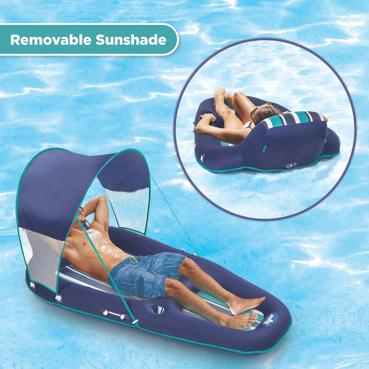 Oversized Inflatable Pool Lounger Float with Sunshade Canopy, Blue Z41743