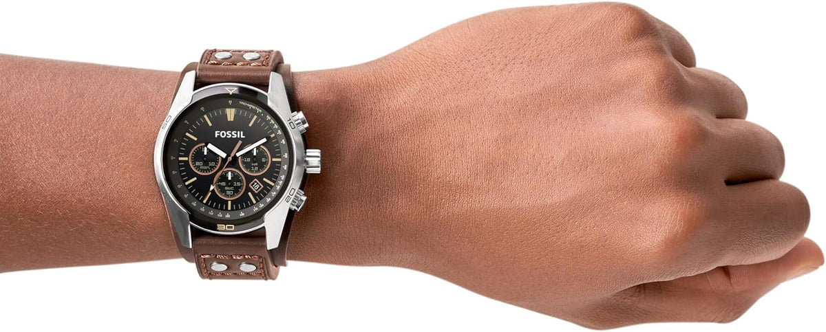 Silver Stainless Steel and Leather Chronograph Watch K94040