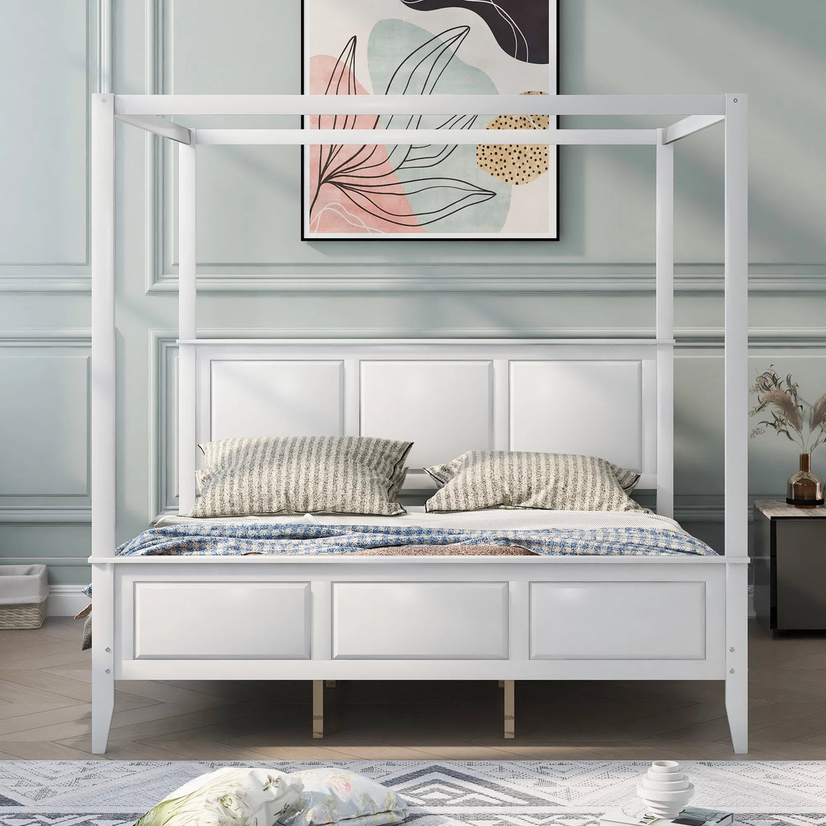 King Size Canopy Platform Bed with Headboard and Footboard U40370