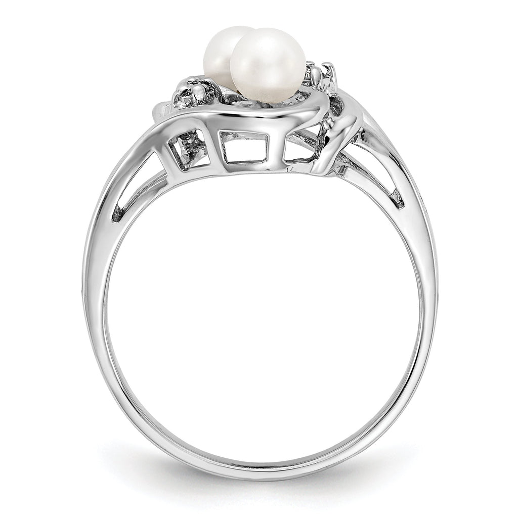 14k White Gold 4mm Cultured Pearl Diamond Ring Z6291