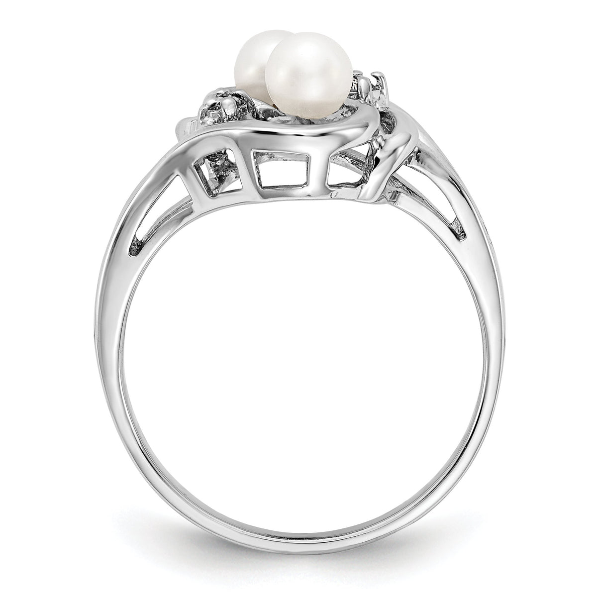 14k White Gold 4mm Cultured Pearl Diamond Ring Z6291
