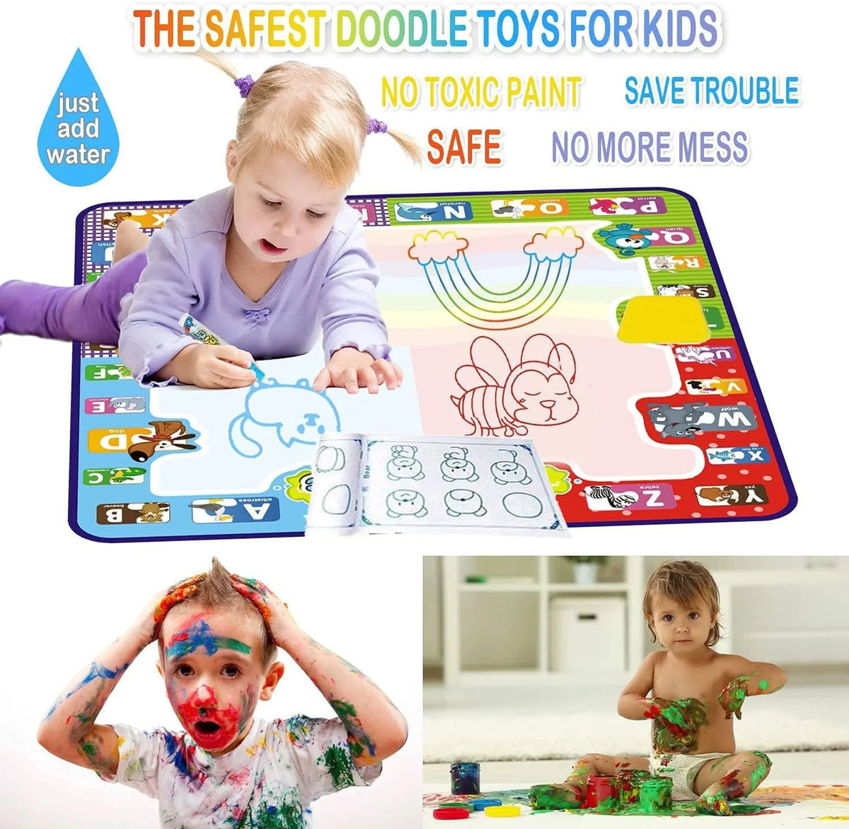 Water Doodle Mat, 30" X 30", 4 Pens, Drawing Molds Booklet Included L101998