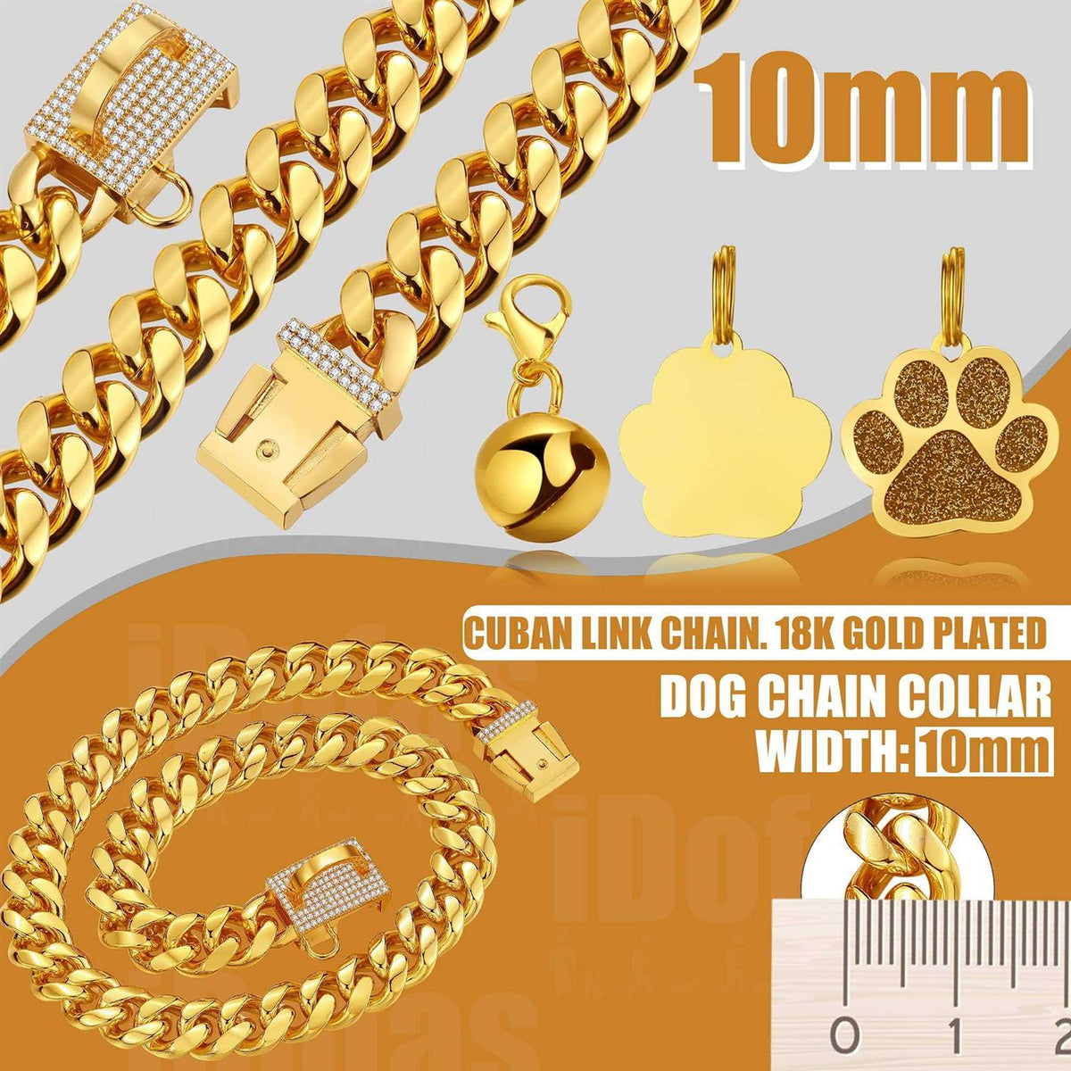 Gold Chain Cuban Link Stainless Steel Dog Collar I997252