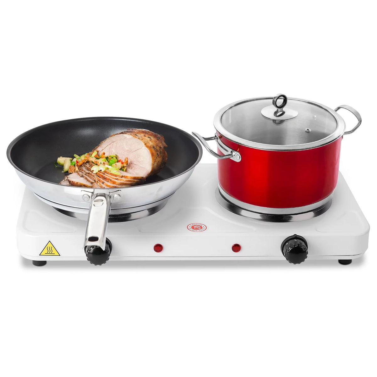 Electric Double Burner Portable Cooktop Countertop Dual Flat Burner Hot Plate Kitchen Cooker Stove with 5 Gear Temperature Control U91491