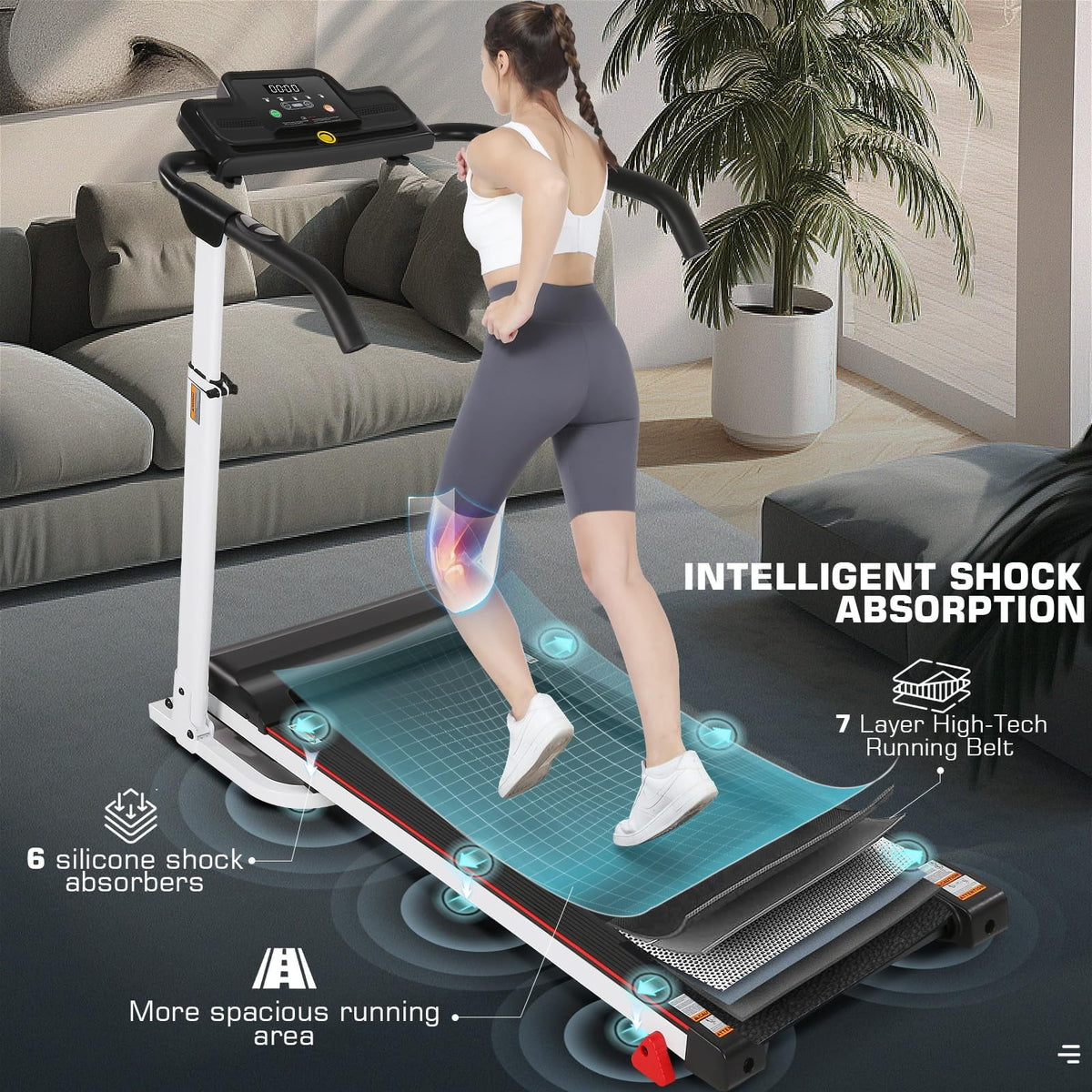 Folding Treadmill with Removable Desk, White B875416