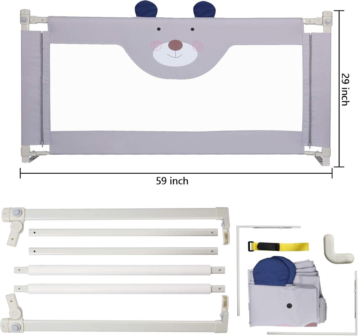 Extra Tall Collapsible Double Lock Bed Rails for Toddlers Queen Size B18353