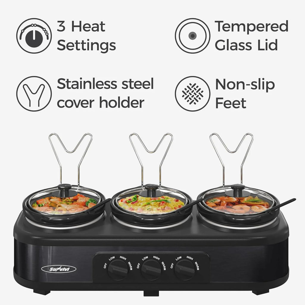 Triple Slow Cooker Buffet Server Stainless Steel Q7985