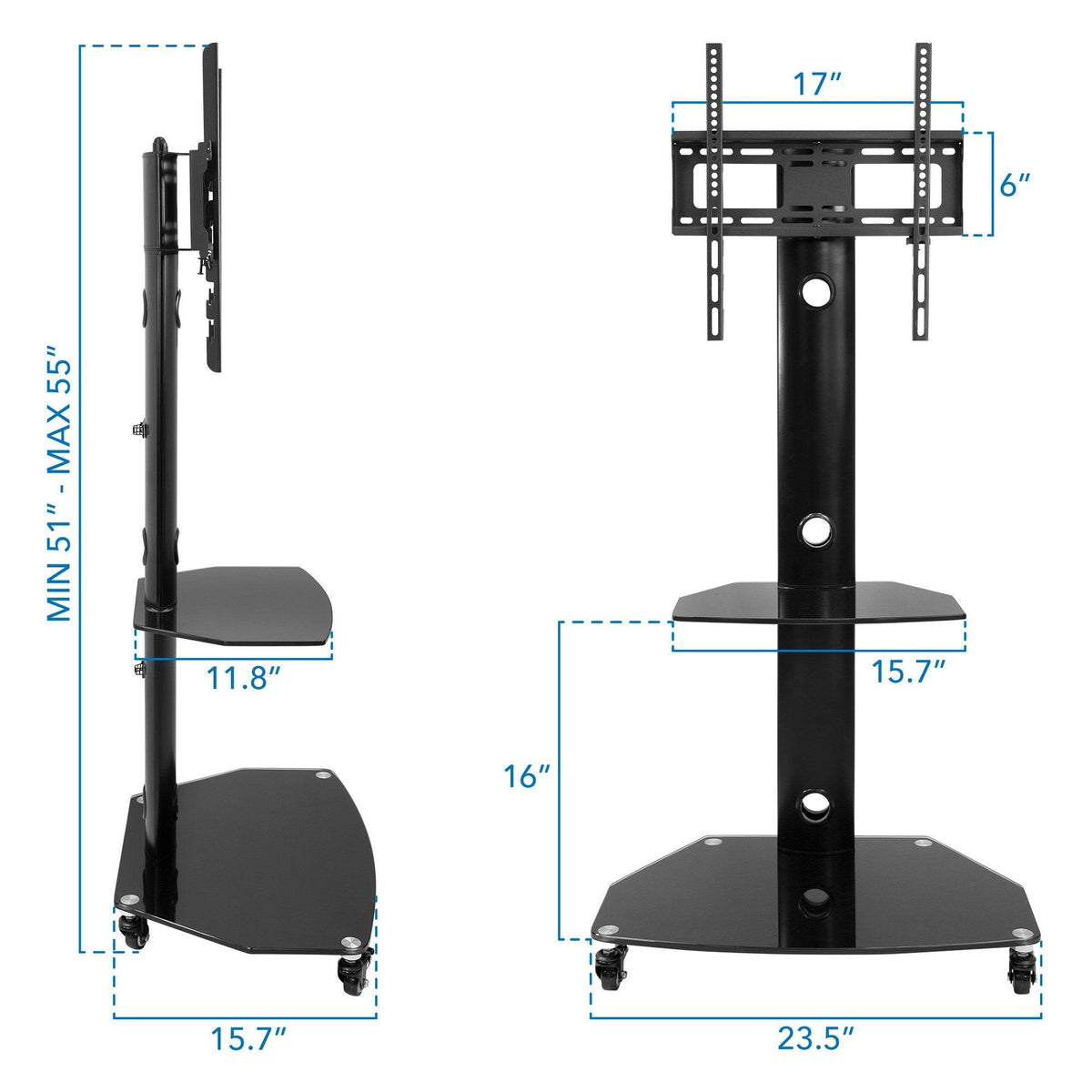 Mobile TV Stand Cart for Flat Screen TVs, Adjustable - Black Q322192