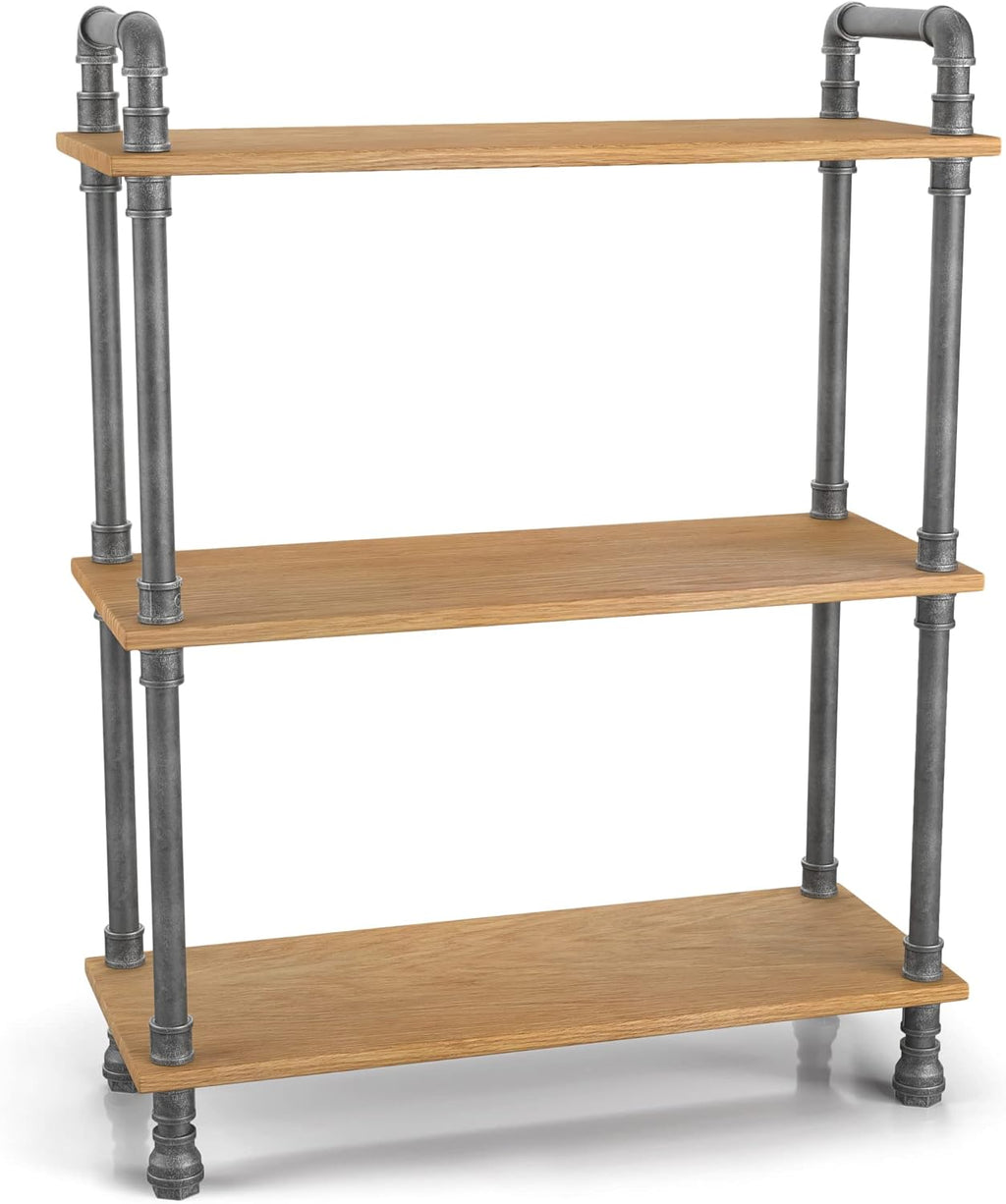 3-Tier Pine Wood and Metal Bookcase L31833
