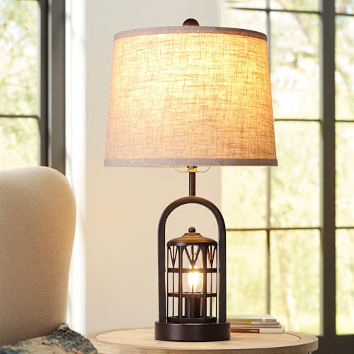 23" Rustic Table Lamp Set of 2 with Night Light, Brown B1258
