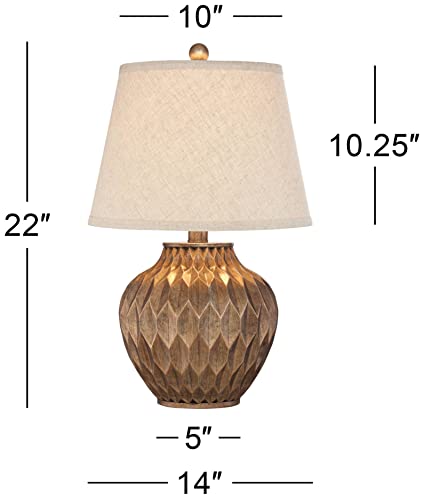 22" High Warm Bronze Brown Fabric Drum Shade Accent Table Lamp G648435