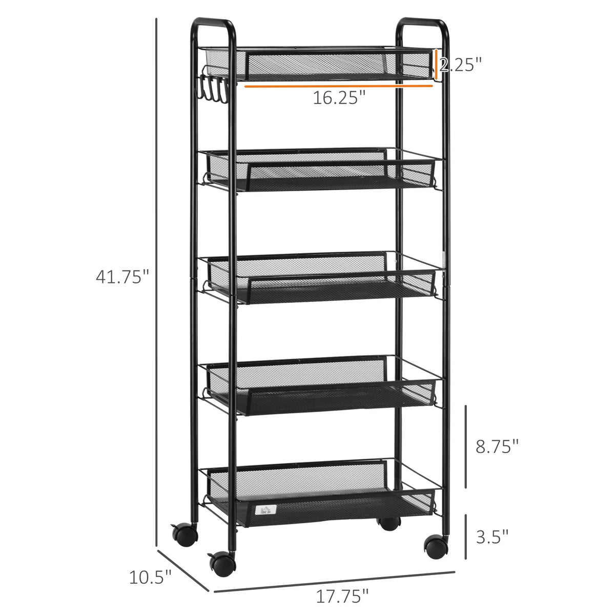 5 Tier Metal Rolling Cart with Mesh Baskets E66464