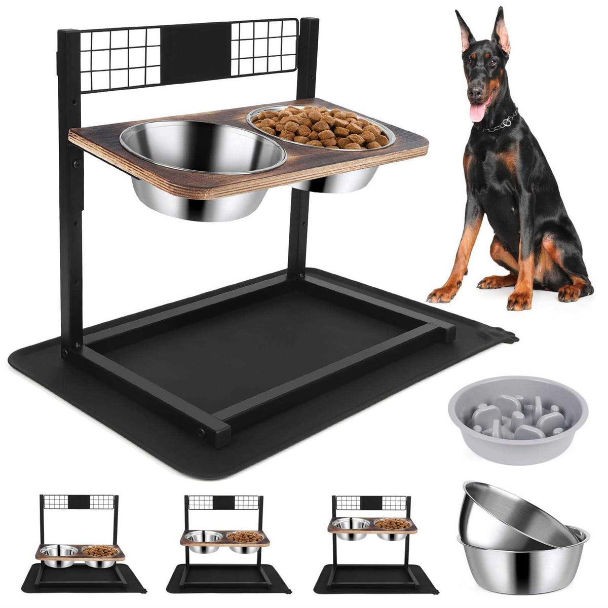 Metal Elevated Dog Bowls with Slow Feeder and Stainless Steel Bowls S818645