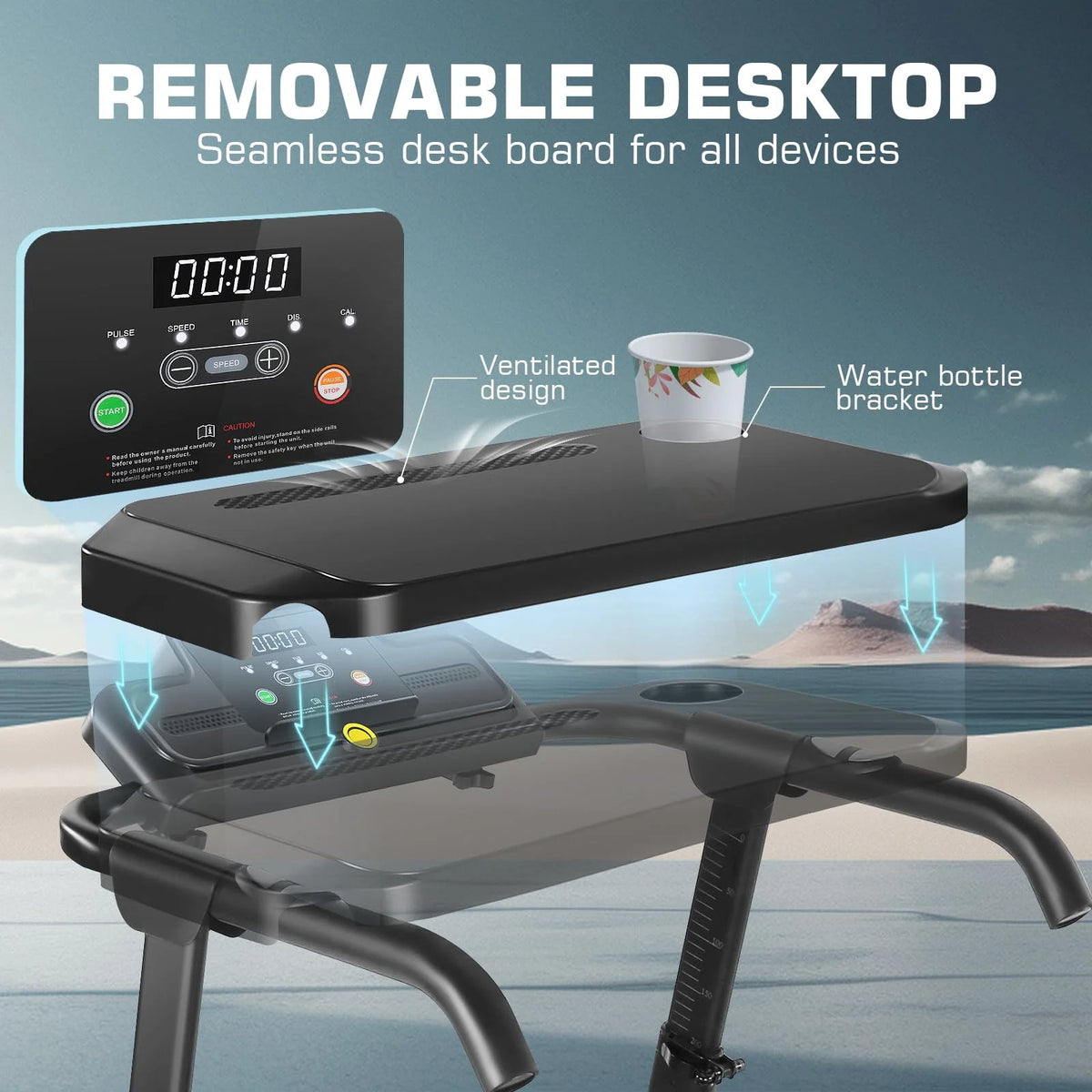 Folding Treadmill with Removable Desk, White B875416