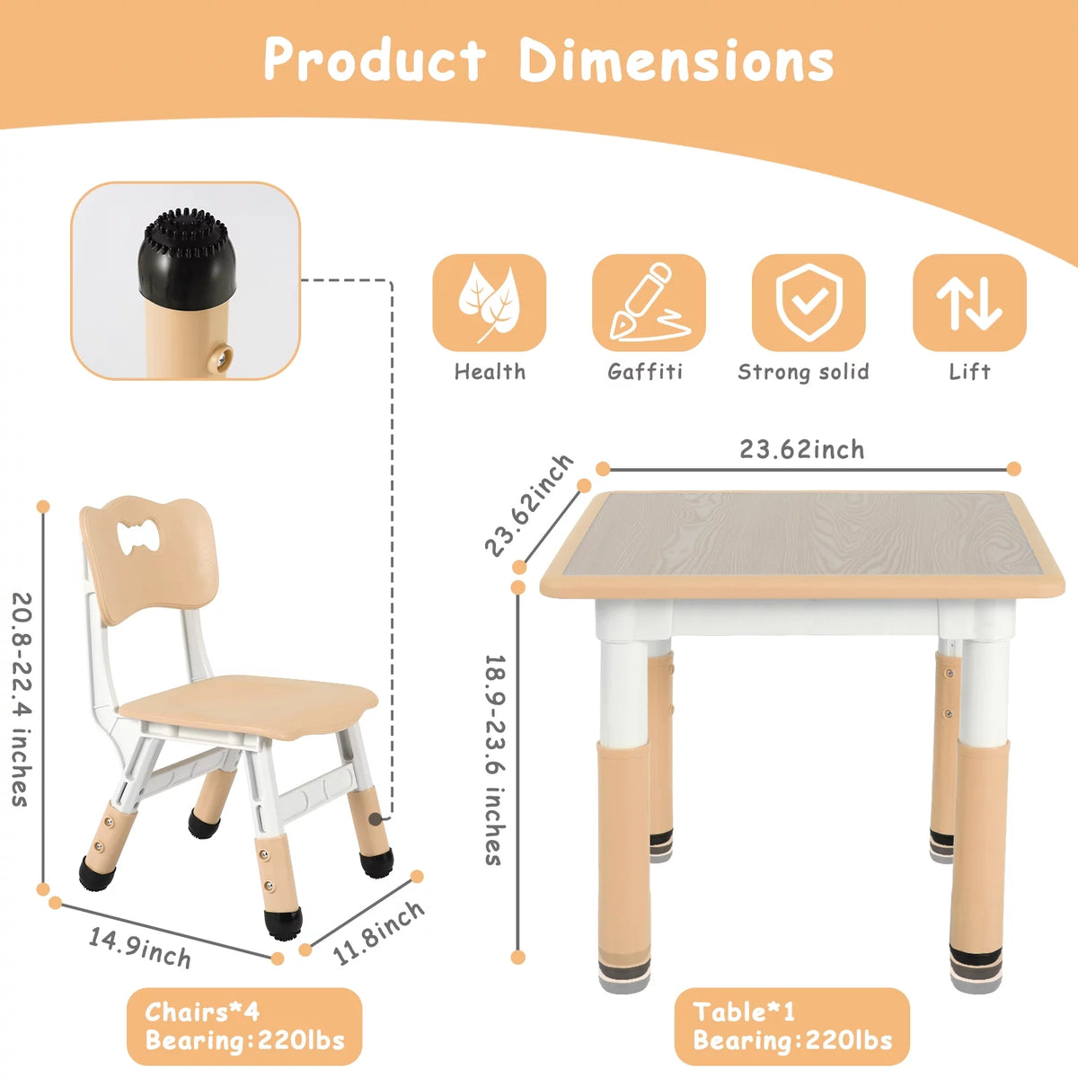 Kids Activity Table and 4 Chairs Set Height Adjustable O114