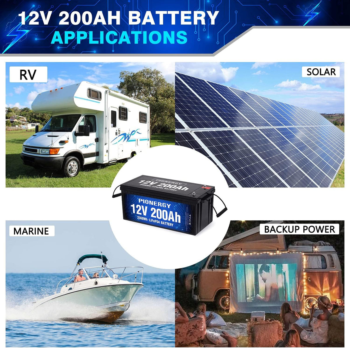 12V 200Ah LiFePO4 Battery with Built-in 100A BMS U93340