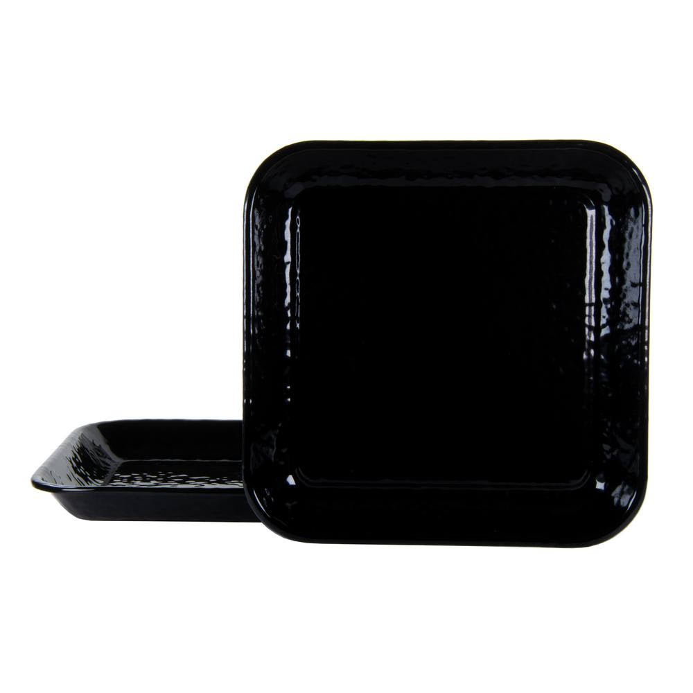 Solid Black Enamelware Square Plates Set of 2 W336