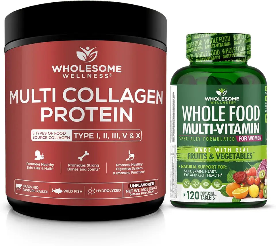 Whole Food Multivitamin for Women + Multi Collagen Protein Powder Hydrolyzed Bundle P78011