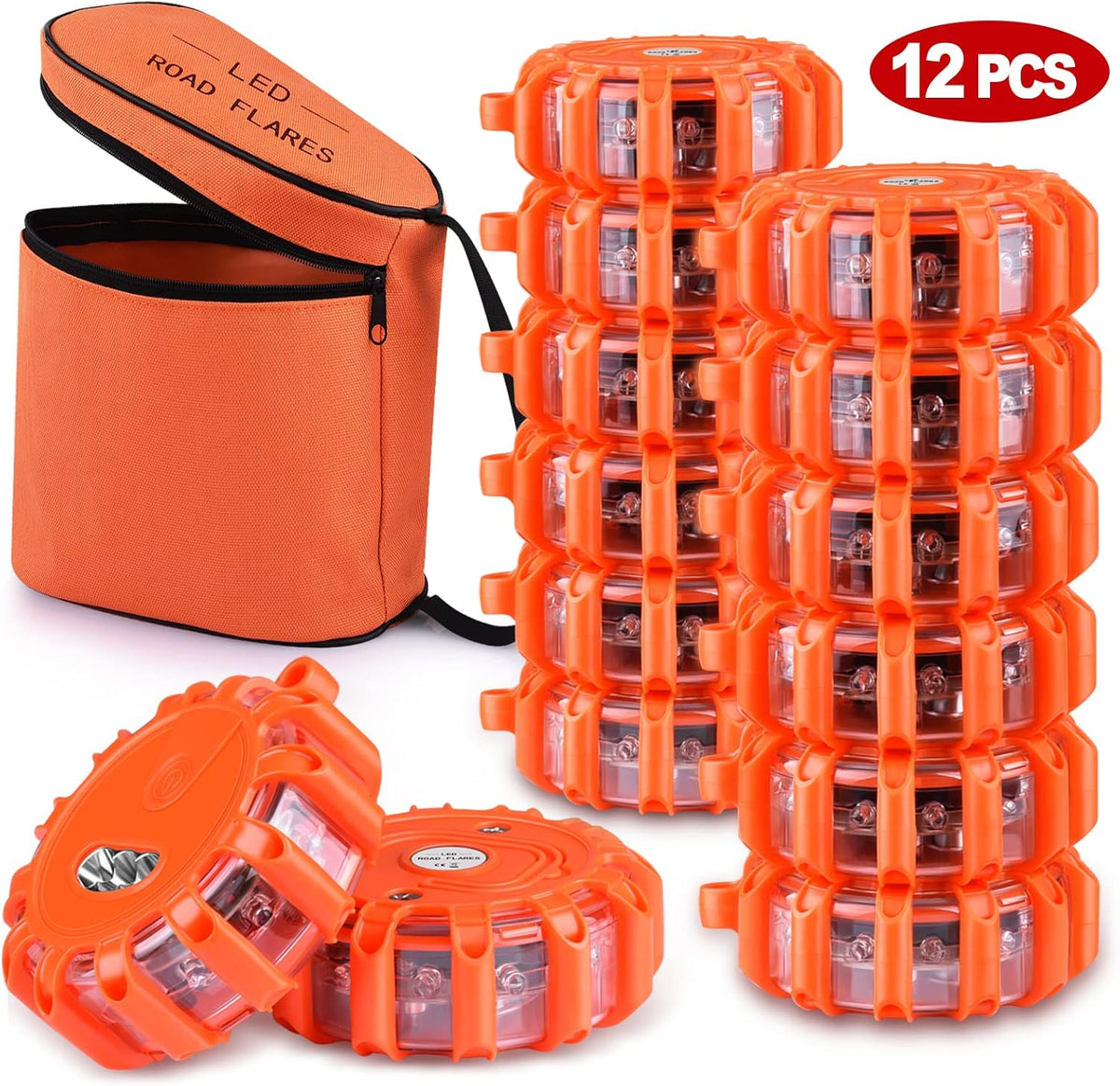 12 Pack LED Road Flares Emergency Lights Magnetic Base A63264