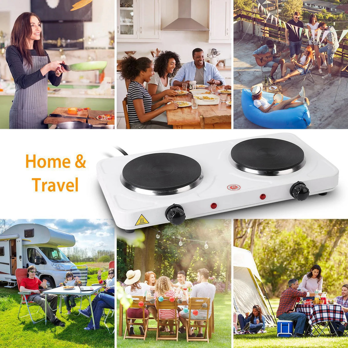 Electric Double Burner Portable Cooktop Countertop Dual Flat Burner Hot Plate Kitchen Cooker Stove with 5 Gear Temperature Control U91491