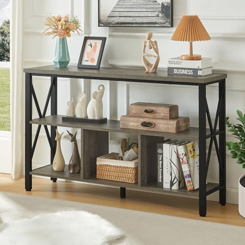 47-inch Rustic Entryway Console Table with Storage, 3-Tier Shelves, Brown D990