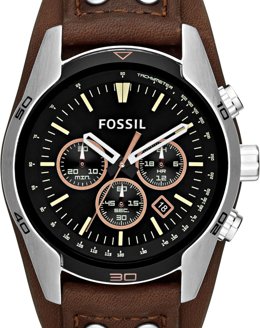 Silver Stainless Steel and Leather Chronograph Watch K94040
