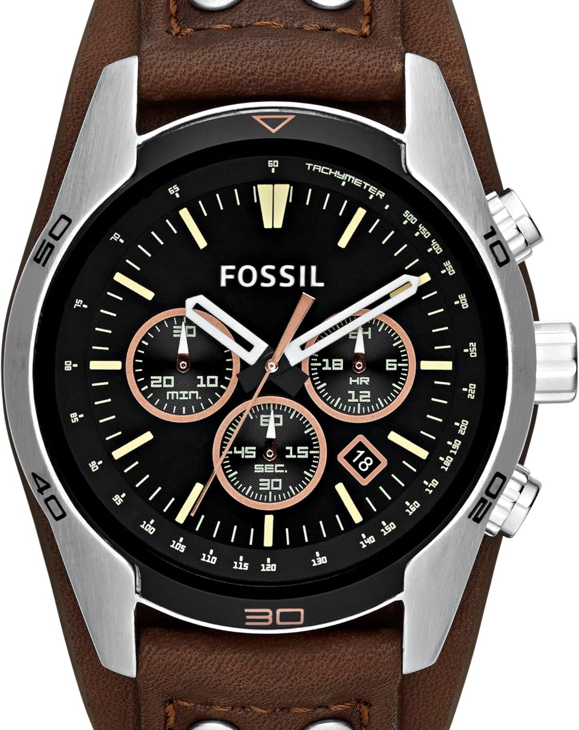 Silver Stainless Steel and Leather Chronograph Watch K94040