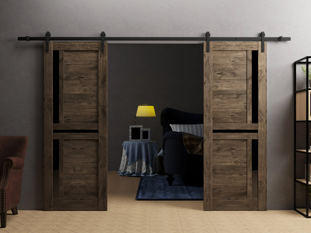 Double Barn Door 48 x 80 inches with Black Glass D8525