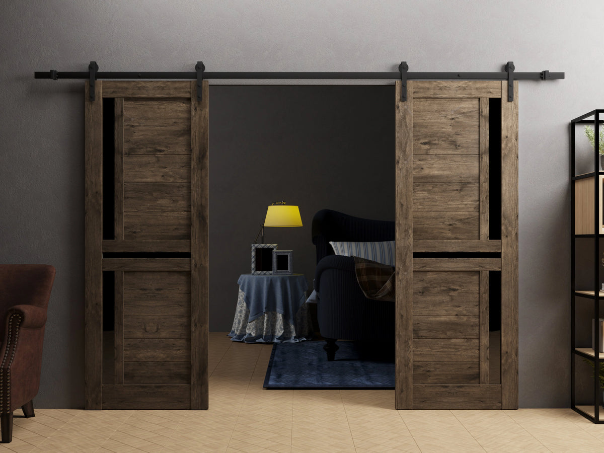 Double Barn Door 48 x 80 inches with Black Glass D8525