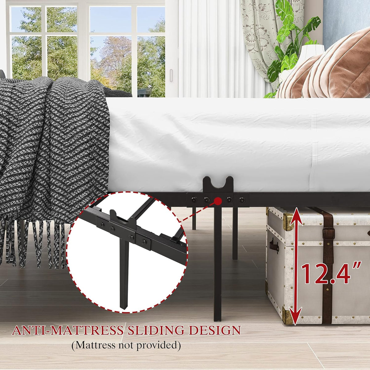 Black Metal Canopy Bed Frame Queen Size with Headboard and Footboard D75565